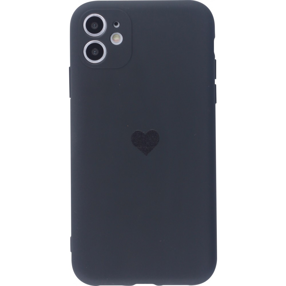 Coque iPhone 12 mini - Silicone Mat Coeur - Noir