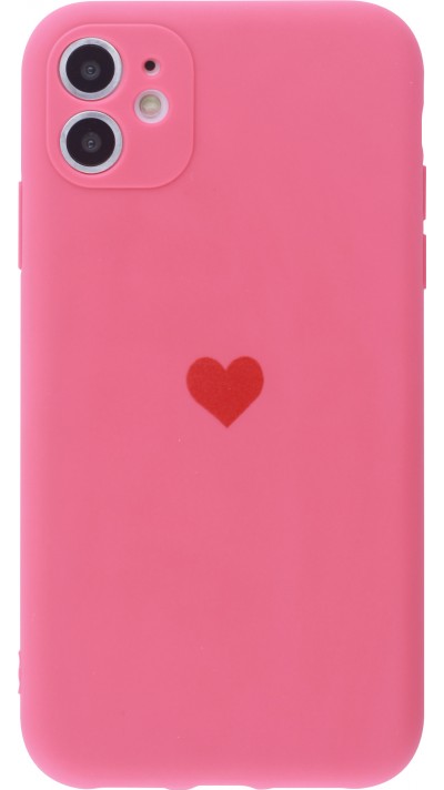 Coque iPhone 11 - Silicone Mat Coeur - Rose