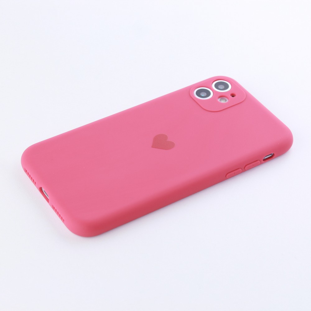 Coque iPhone 11 - Silicone Mat Coeur - Rose