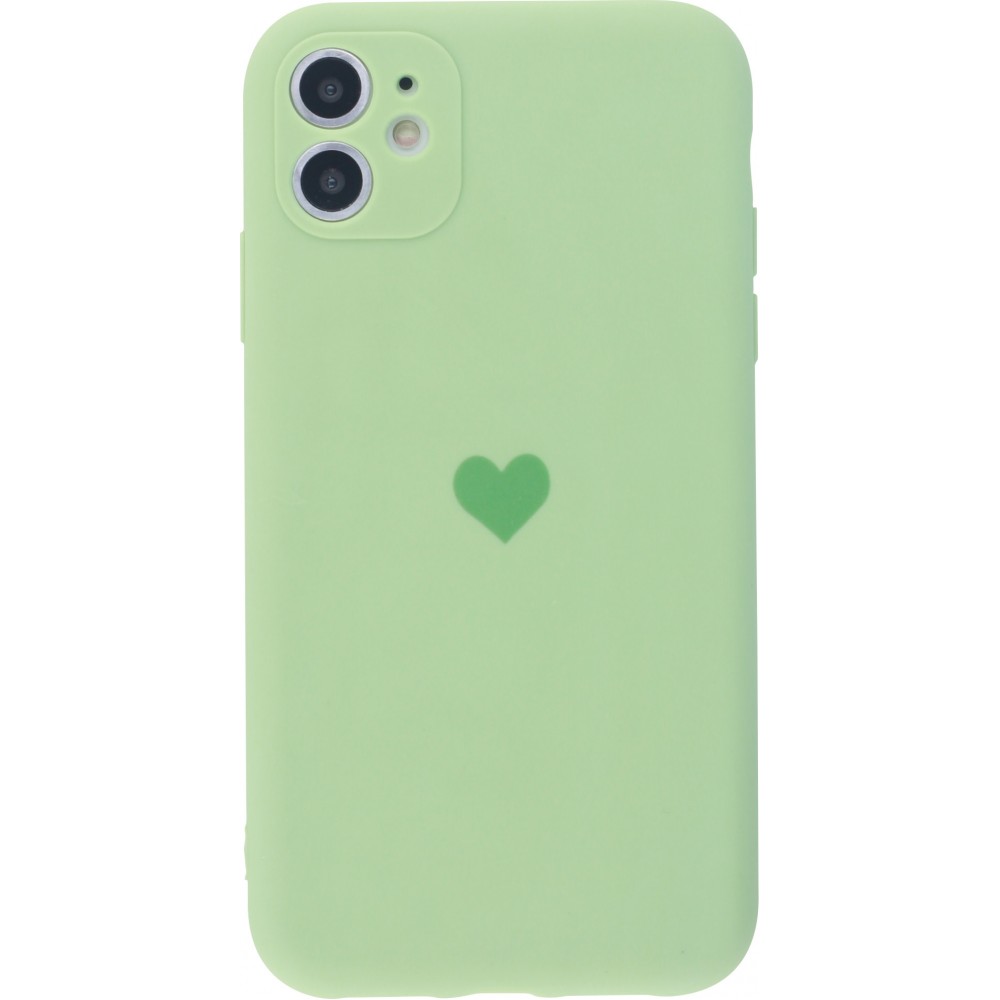 Coque iPhone 12 - Silicone Mat Coeur vert clair