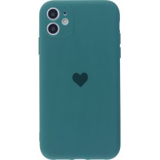 Coque iPhone 12 - Silicone Mat Coeur - Vert foncé