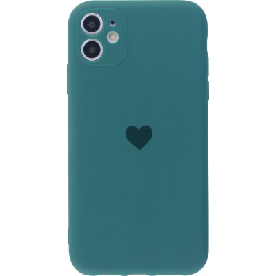 Coque iPhone 11 - Silicone Mat Coeur - Vert foncé
