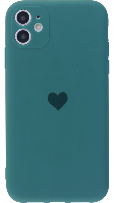 Coque iPhone 14 - Silicone Mat Coeur - Vert foncé