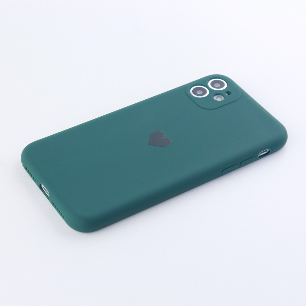 Coque iPhone 12 - Silicone Mat Coeur - Vert foncé