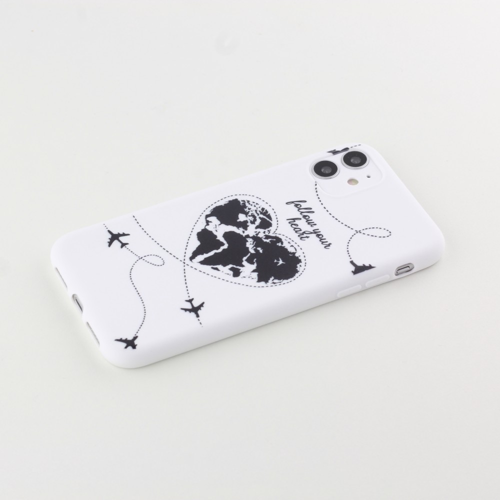 Coque iPhone 12 / 12 Pro - Silicone Mat Travel heart