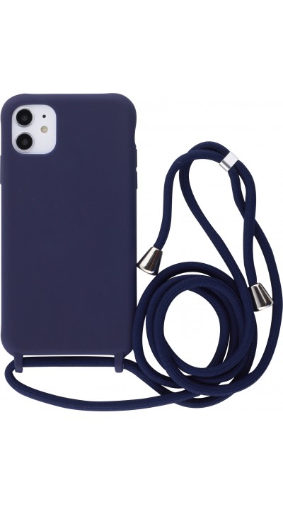 Coque iPhone 11 - Silicone Mat avec lacet - Bleu