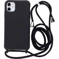 Coque iPhone 14 Pro - Silicone Mat avec lacet - Noir