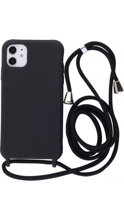Coque iPhone 14 Pro Max - Silicone Mat avec lacet - Noir