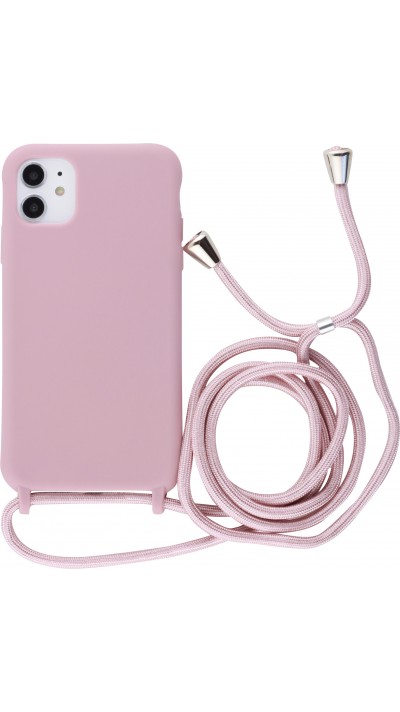 Coque iPhone 12 Pro Max - Silicone Mat avec lacet rose pâle