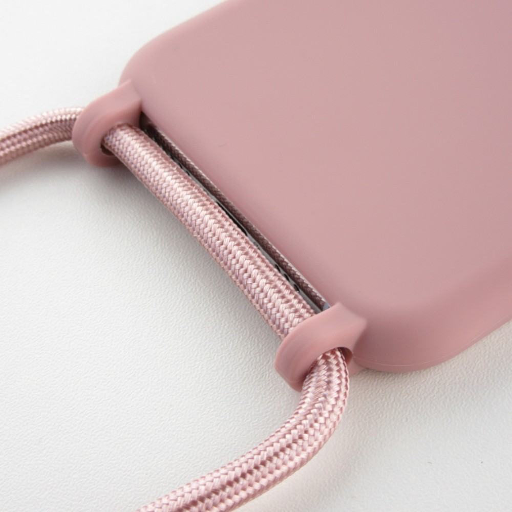 Coque iPhone 11 - Silicone Mat avec lacet rose pâle