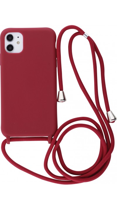 Coque iPhone 11 - Silicone Mat avec lacet - Rouge