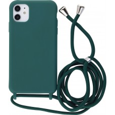 Coque iPhone 11 - Silicone Mat avec lacet - Vert foncé