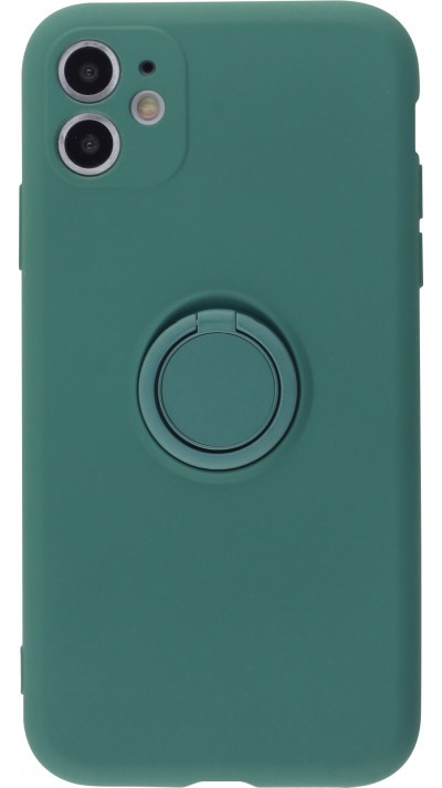 Coque iPhone 11 - Soft Touch avec anneau - Vert foncé