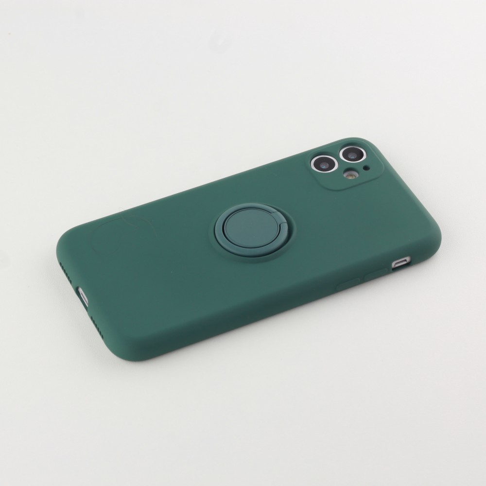 Coque iPhone 11 Pro Max - Soft Touch avec anneau - Vert foncé