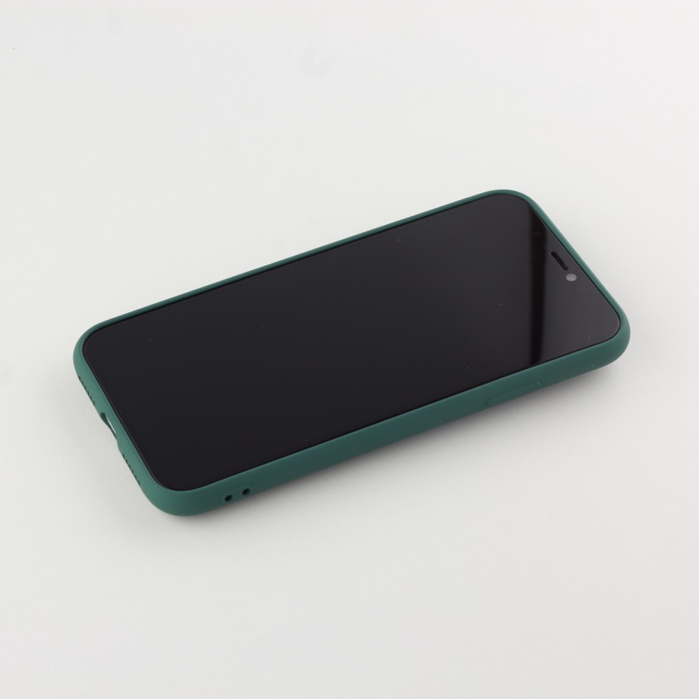 Coque iPhone 12 - Soft Touch avec anneau - Vert foncé