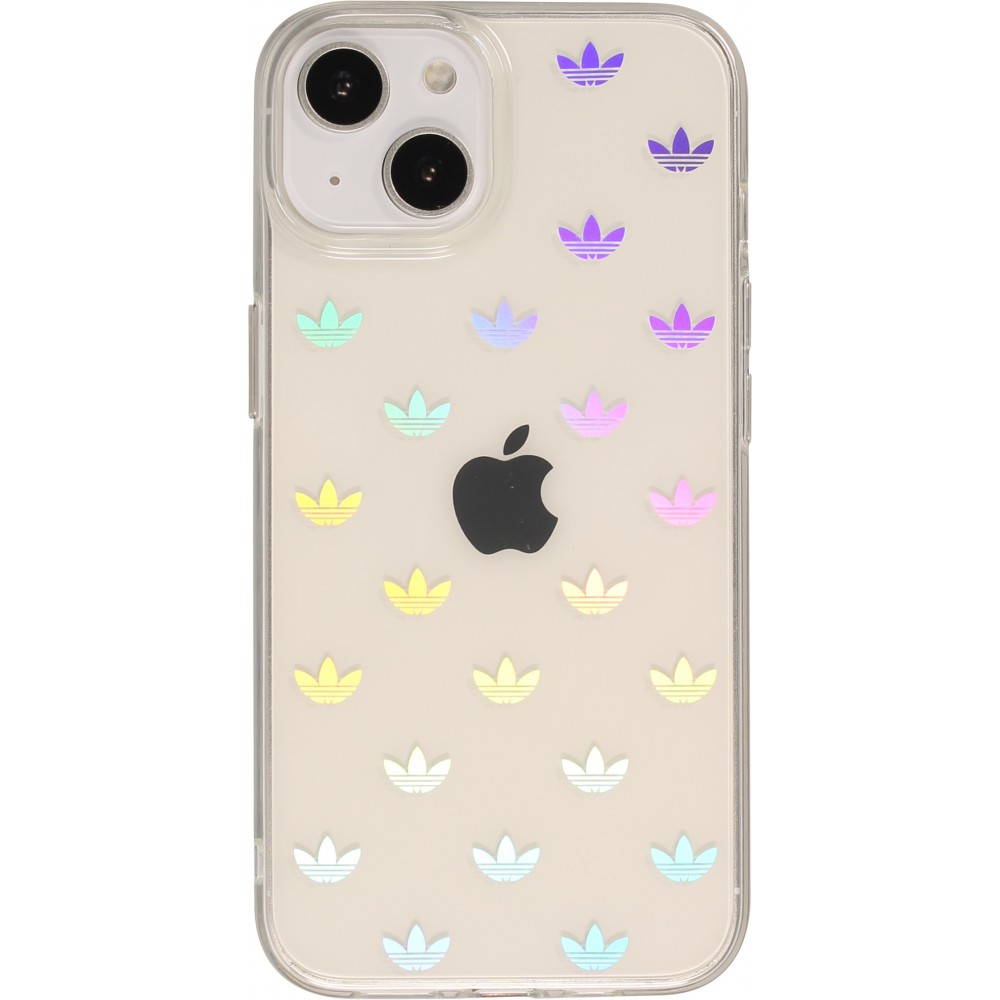 Coque iPhone 12 / 12 Pro - Adidas silicone rigide transparent avec répétition du logo effet irisé - Transparent