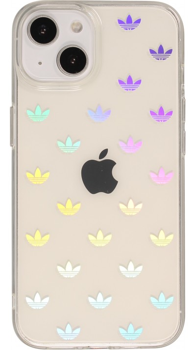 Coque iPhone 12 / 12 Pro - Adidas silicone rigide transparent avec répétition du logo effet irisé - Transparent