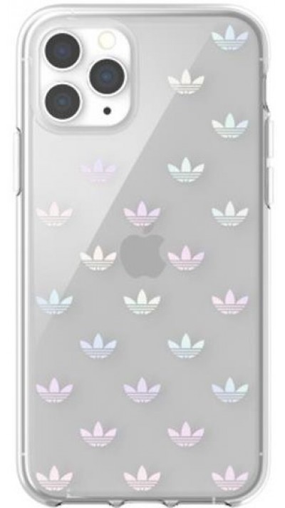 Coque iPhone 12 / 12 Pro - Adidas silicone rigide transparent avec répétition du logo effet irisé - Transparent