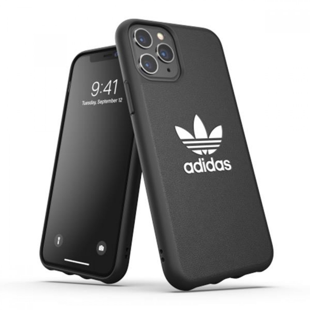 Coque iPhone 12 Pro Max - Adidas similicuir avec logo blanc embossé - Noir