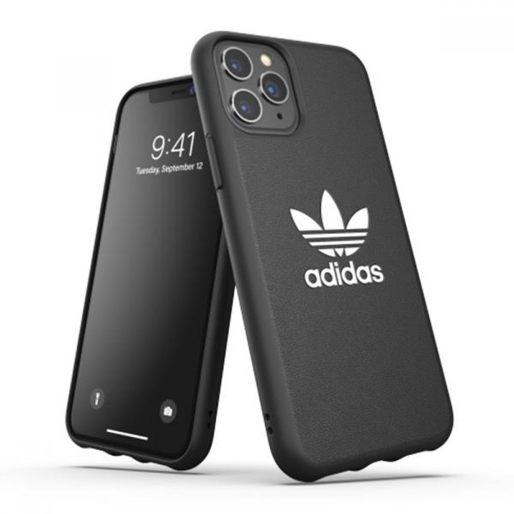 Coque iPhone 12 / 12 Pro - Adidas similicuir avec logo blanc embossé - Noir