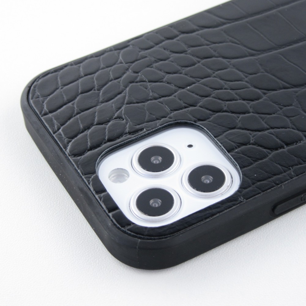 Hülle iPhone 12 Pro Max - Krokodil mit Riemen  - Schwarz
