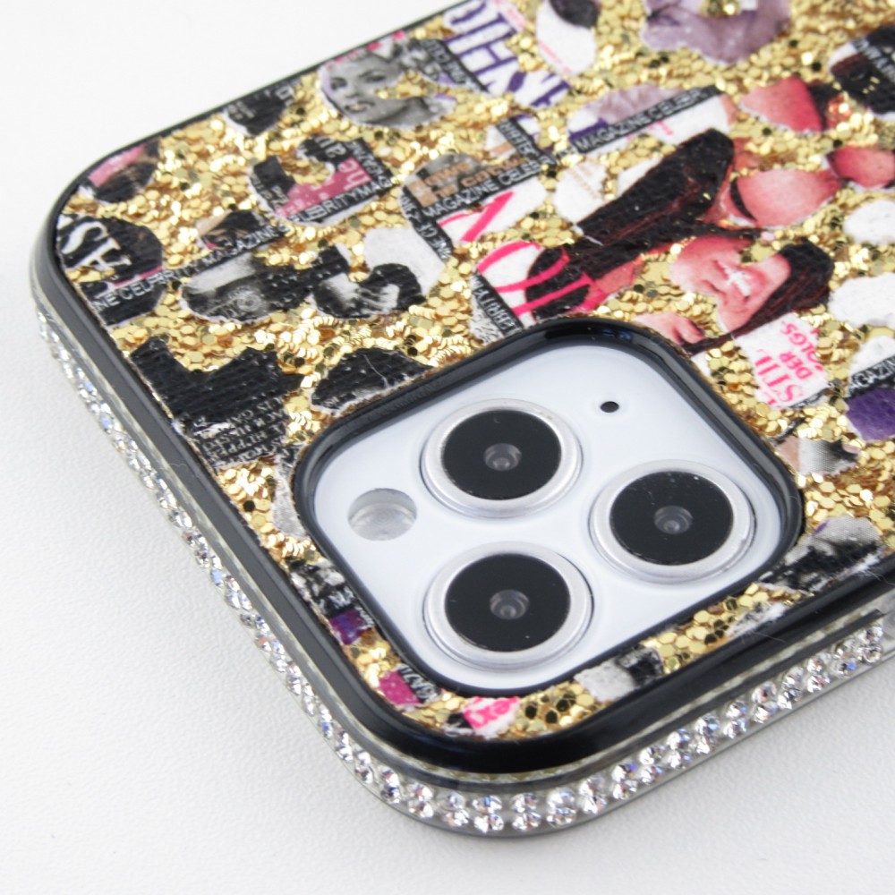 Coque iPhone 12 Pro Max - Fashion Strass Collage - Or