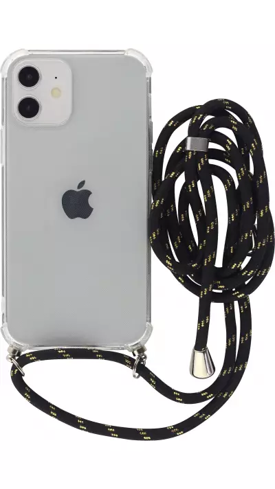 Coque iPhone 15 Pro Max - Gel transparent avec lacet noir - Or