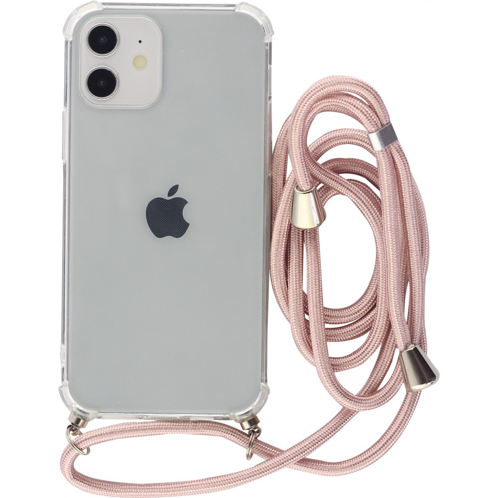 Hülle iPhone 15 Pro - Gummi transparent mit Seil rosa - Gold