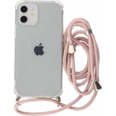 Coque iPhone 15 Pro - Gel transparent avec lacet or - Rose