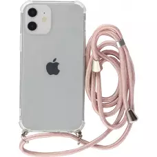 Coque iPhone 15 Pro - Gel transparent avec lacet or - Rose