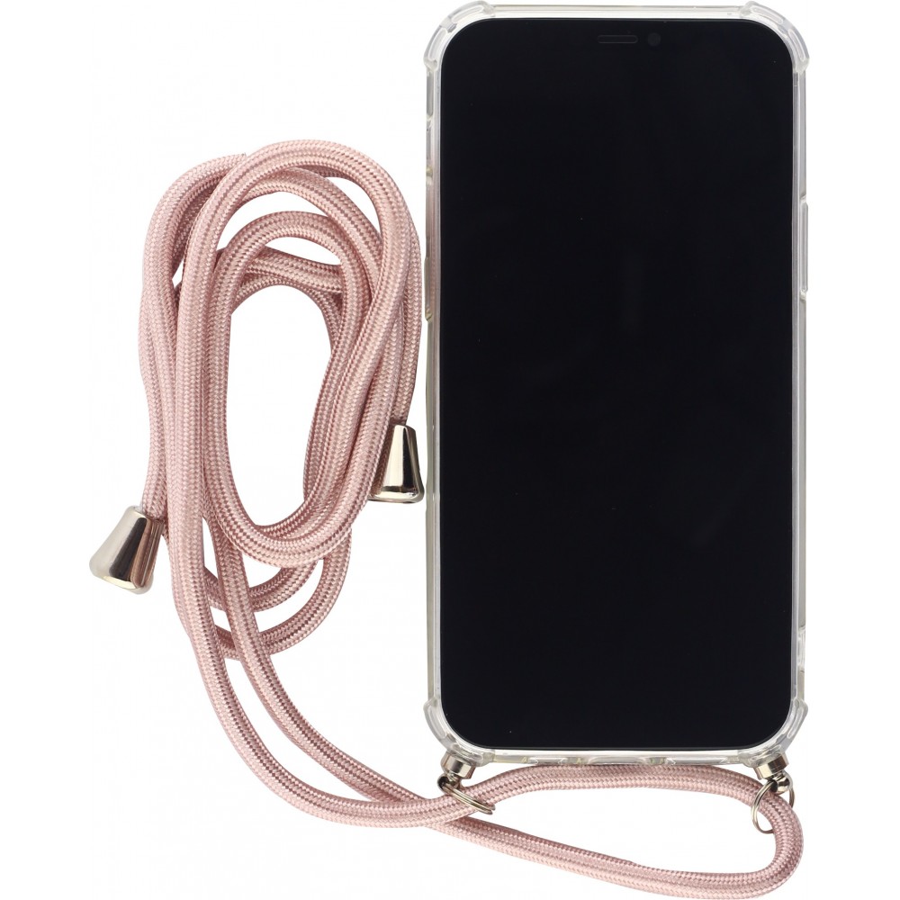 Coque iPhone 16e - Gel transparent avec lacet or - Rose