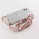 Coque iPhone 15 Pro - Gel transparent avec lacet or - Rose
