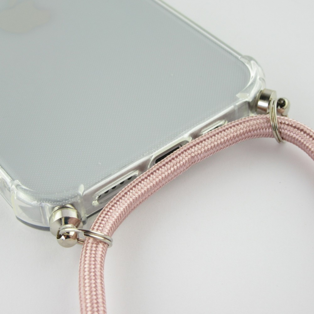 Coque iPhone 15 Pro - Gel transparent avec lacet or - Rose