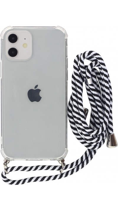 Coque Samsung Galaxy S21+ 5G - Gel transparent avec lacet rayé blanc - Noir