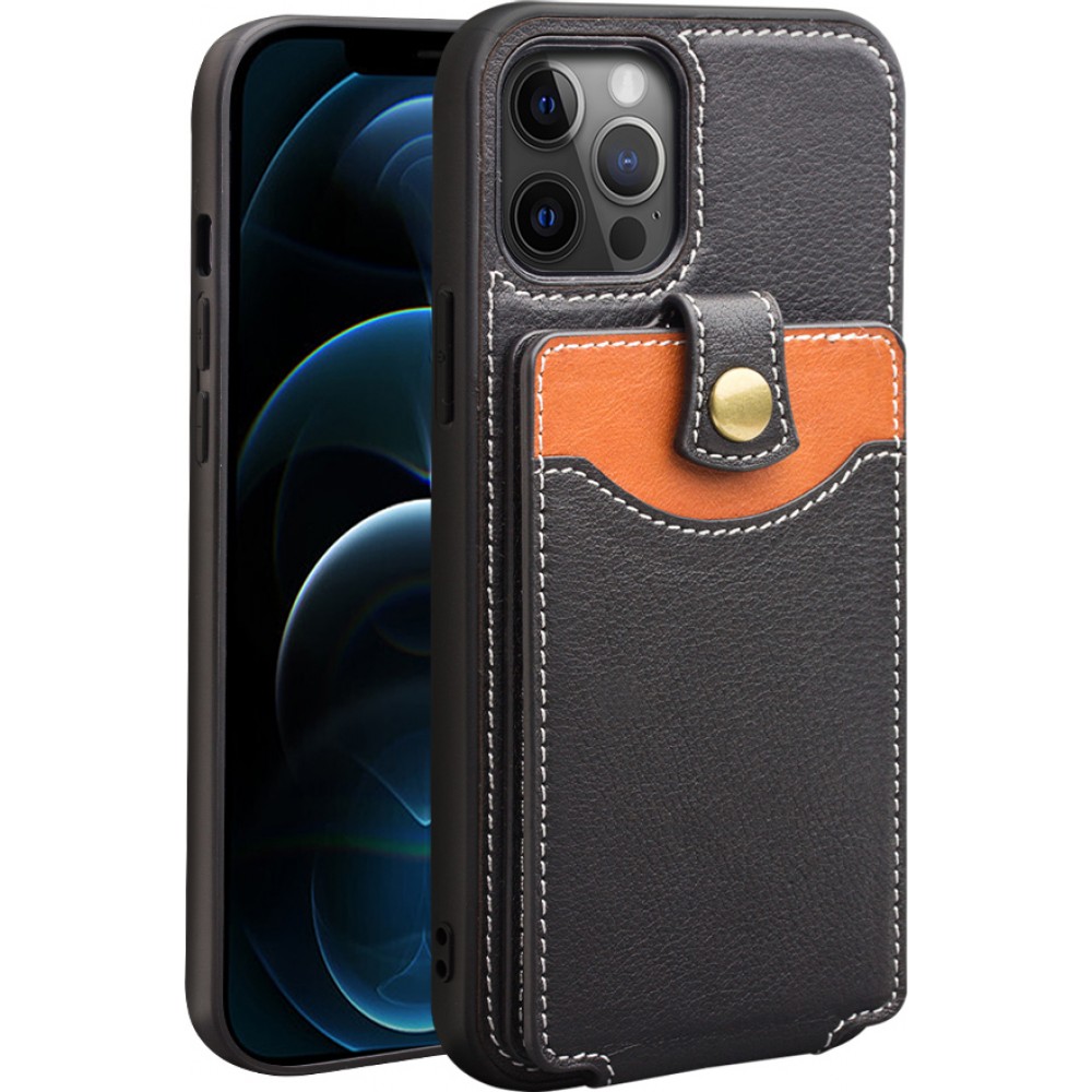 Hülle iPhone 13 Pro - Qialino Wallet Kartenhalter Echtleder - Schwarz