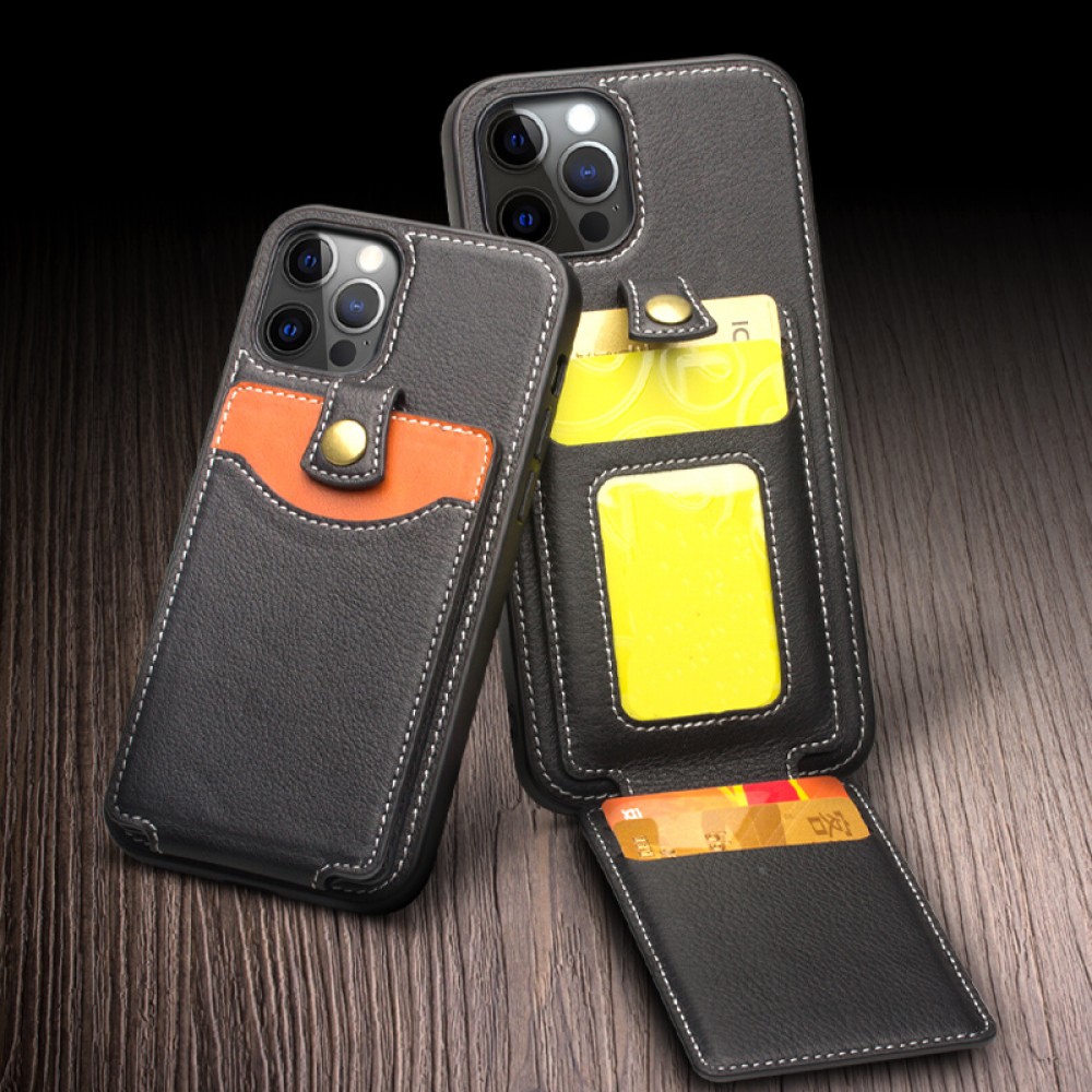 Coque iPhone 13 - Qialino Wallet porte-cartes cuir véritable - Noir