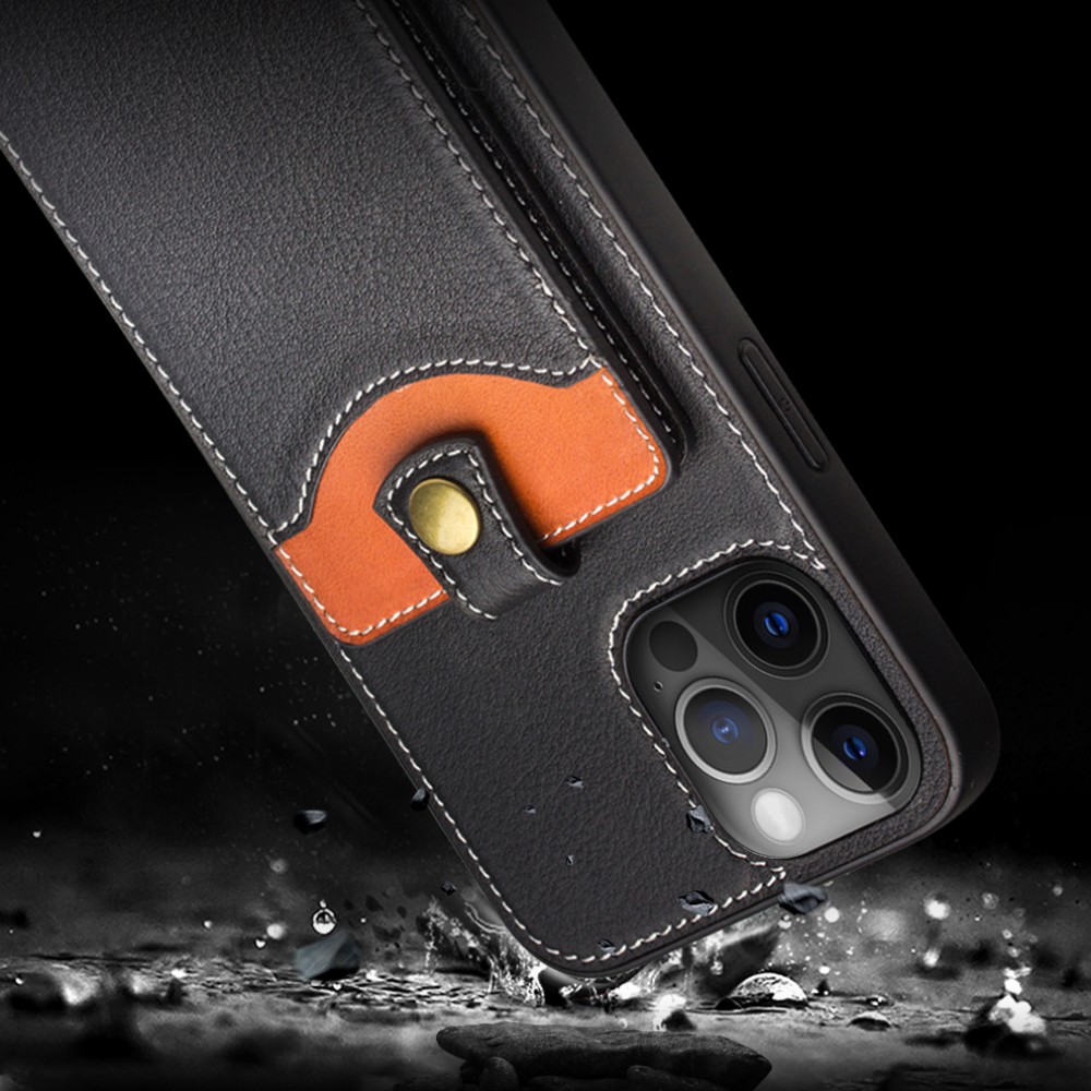 Coque iPhone 13 - Qialino Wallet porte-cartes cuir véritable - Noir