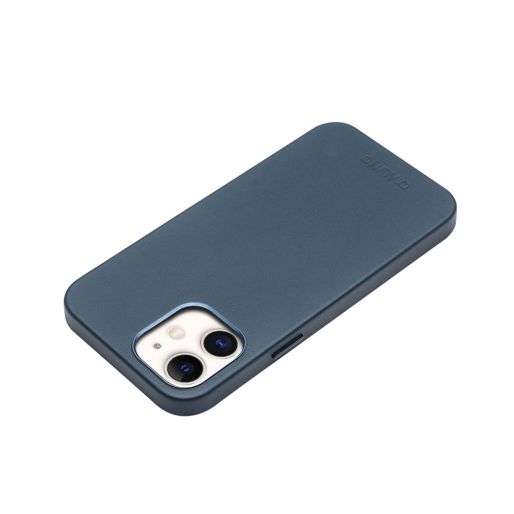 Hülle iPhone 12 / 12 Pro - Qialino Echtleder (MagSafe kompatibel) blau