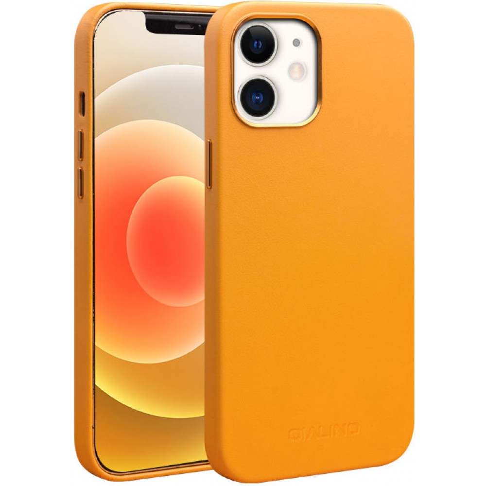 Coque iPhone 12 / 12 Pro - Qialino cuir véritable (compatible MagSafe) - Orange