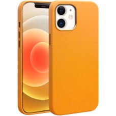 Coque iPhone 12 / 12 Pro - Qialino cuir véritable (compatible MagSafe) - Orange