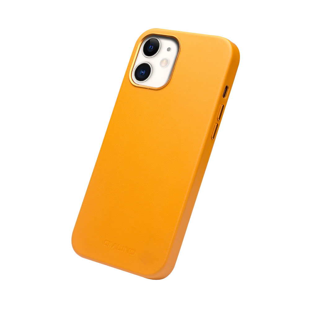 Coque iPhone 12 / 12 Pro - Qialino cuir véritable (compatible MagSafe) - Orange