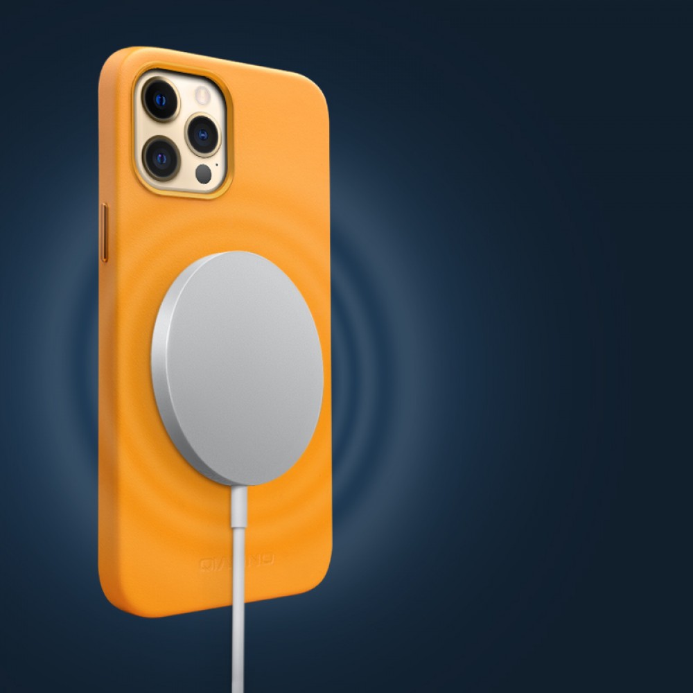 Coque iPhone 12 mini - Qialino cuir véritable (compatible MagSafe) - Orange