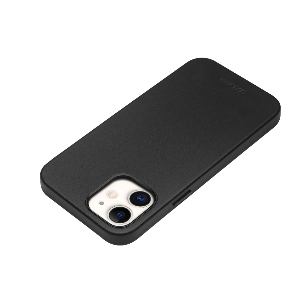 Coque iPhone 12 / 12 Pro - Qialino cuir véritable (compatible MagSafe) - Noir