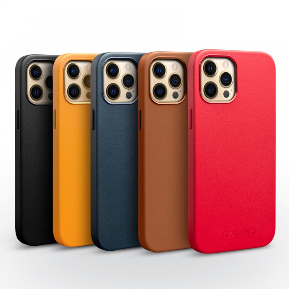 Coque iPhone 12 mini - Qialino cuir véritable (compatible MagSafe) - Noir