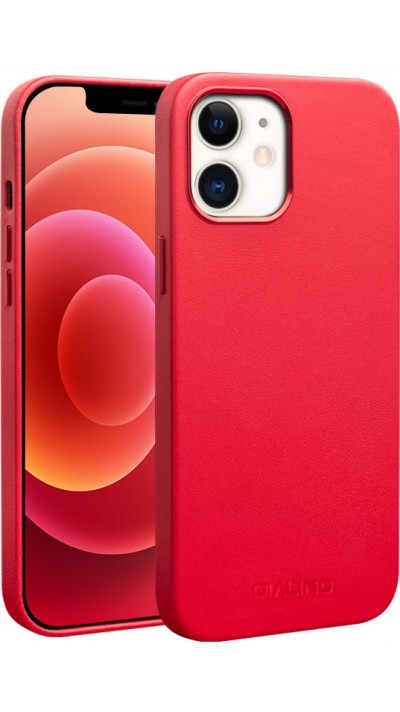 Coque iPhone 12 / 12 Pro - Qialino cuir véritable (compatible MagSafe) - Rouge