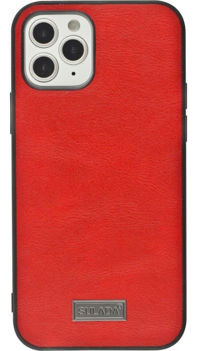 Coque iPhone 12 / 12 Pro - SULADA Silicone et cuir véritable - Rouge