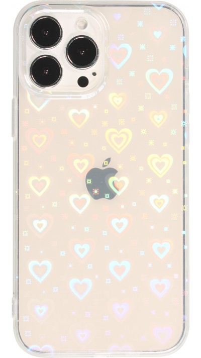 Coque iPhone 12 Pro Max - Transparent coeurs irisés effet animé