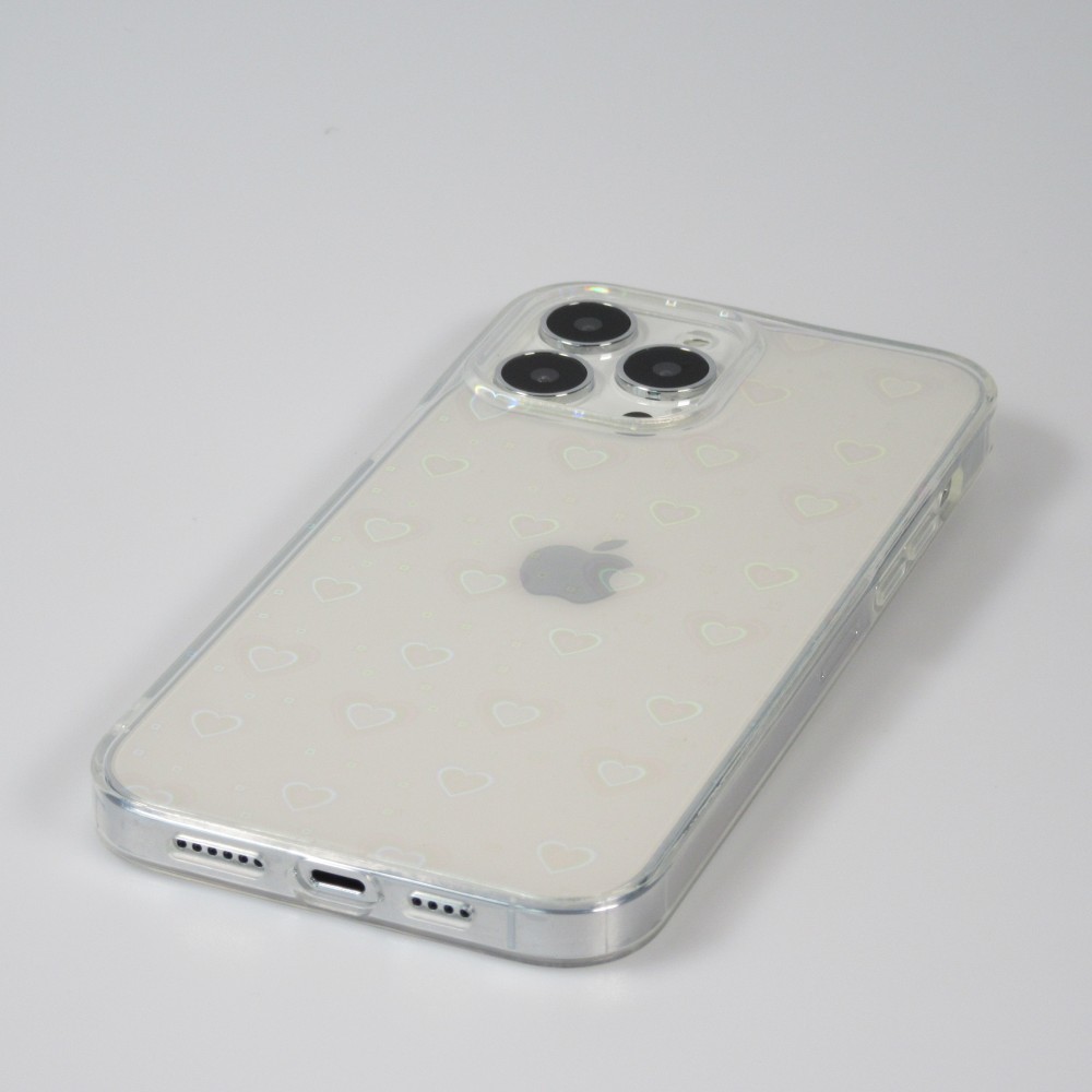 iPhone 12 / 12 Pro Case Hülle - Transparent irisierende Herzen Animationseffekt