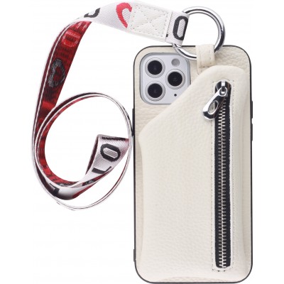 Hülle iPhone 12 Pro Max - Wallet mit tasche und Schleife - Weiss