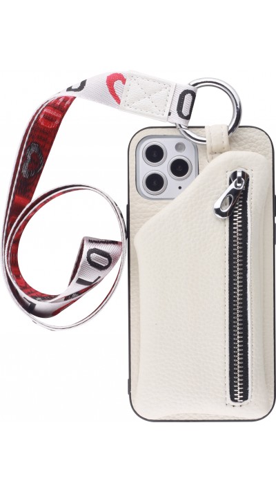 Coque iPhone 12 Pro Max - Wallet Poche avec cordon  - Blanc